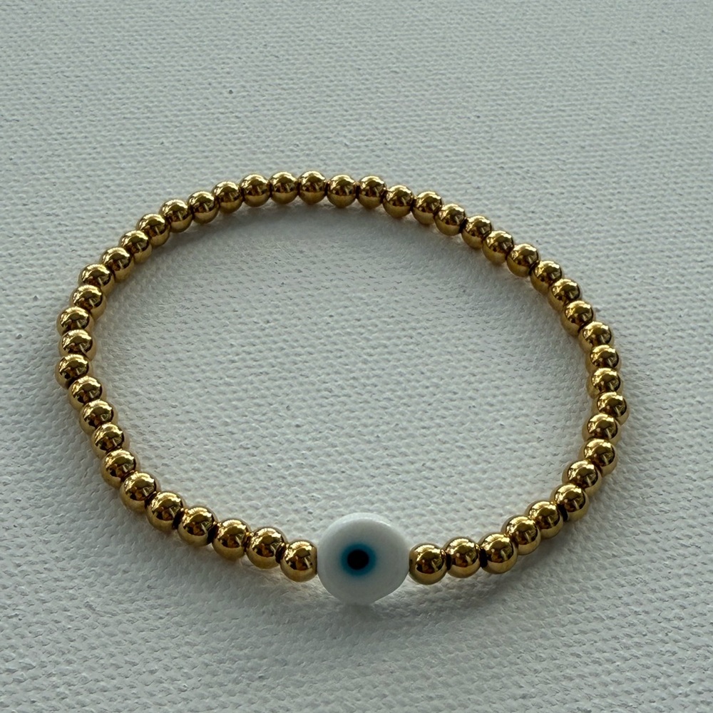 18K Gold Stainless Steel Beaded Bracelet with White Accent - Picture 6 of 7